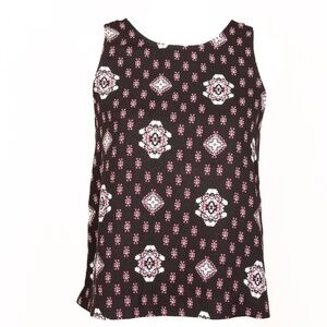 Pink Republic Black w/ White & Pink Pattern Sleeveless Tank Top, Zippered Back.